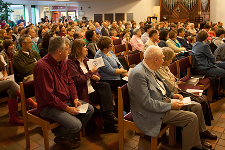 Members of First Parish during a service.